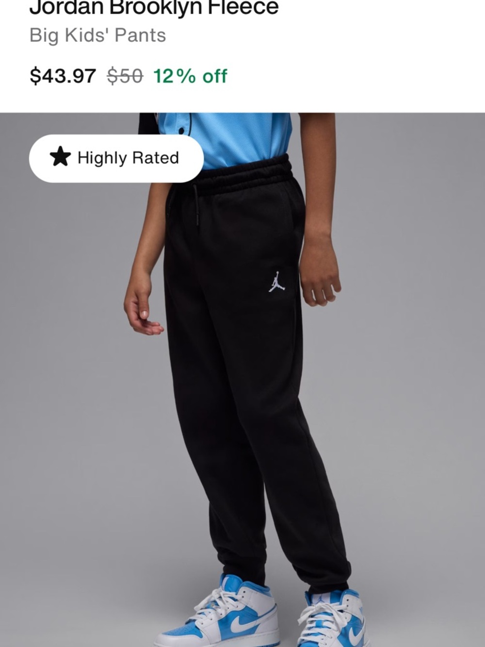 Jordan Kids' Brooklyn Fleece Black Jogger Pants